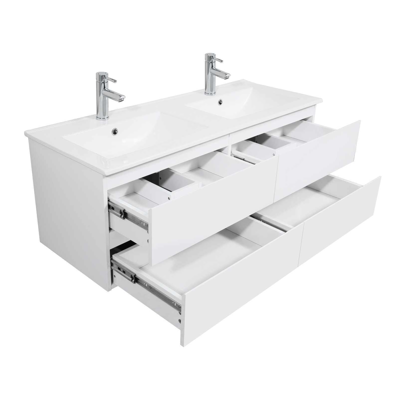 Ensemble Meuble de salle de bain suspendu 120 cm blanc meuble sous vasque 4  tiroirs et