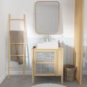 Ensemble meuble simple vasque chêne porte cannage 70 cm + vasque + robinet + miroir