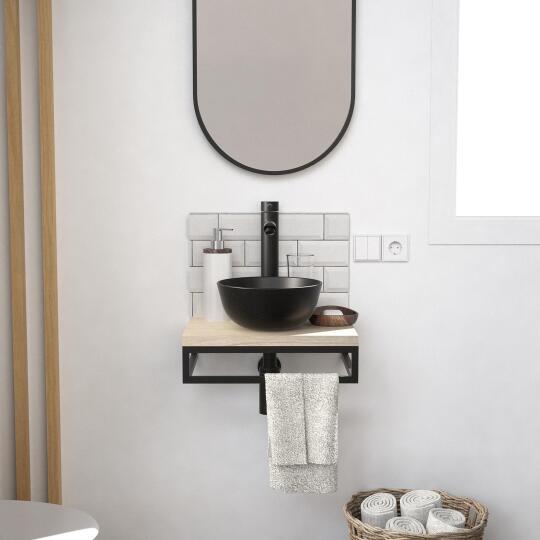 Meuble Sous Vasque Anthracite + Vasque + Miroir + Emplacement Lave