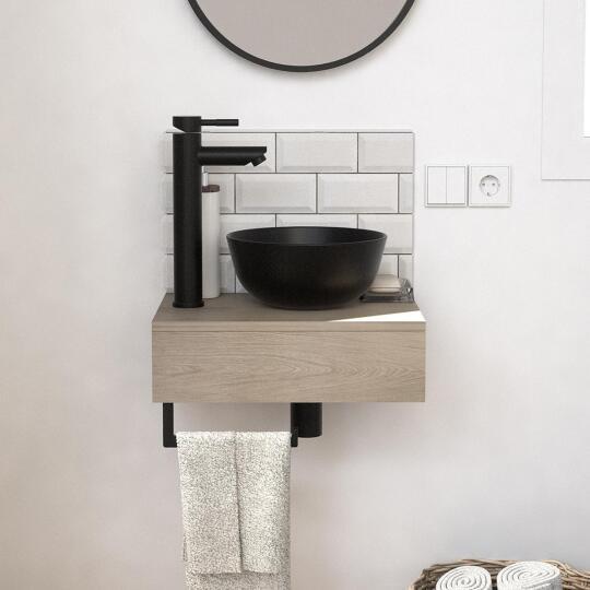 Meuble lave-mains vasque noire WILO avec robinet noir