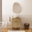 Ensemble meuble simple vasque 60 cm chêne naturel + vasque + robinet + miroir