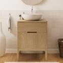 Ensemble meuble simple vasque 60 cm chêne naturel + vasque + robinet