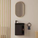 Ensemble meuble lave-mains chêne carbone vasque noire + miroir