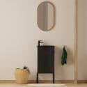 Ensemble meuble lave-mains décor chêne vasque noire + miroir