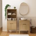 Ensemble meuble simple vasque 60 cm chêne naturel + vasque + robinet + miroir + colonne