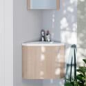 Ensemble meuble lave-mains d'angle décor chêne + Robinet