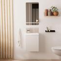 Ensemble meuble lave-mains + Robinet chromé + Miroir tablette blanche