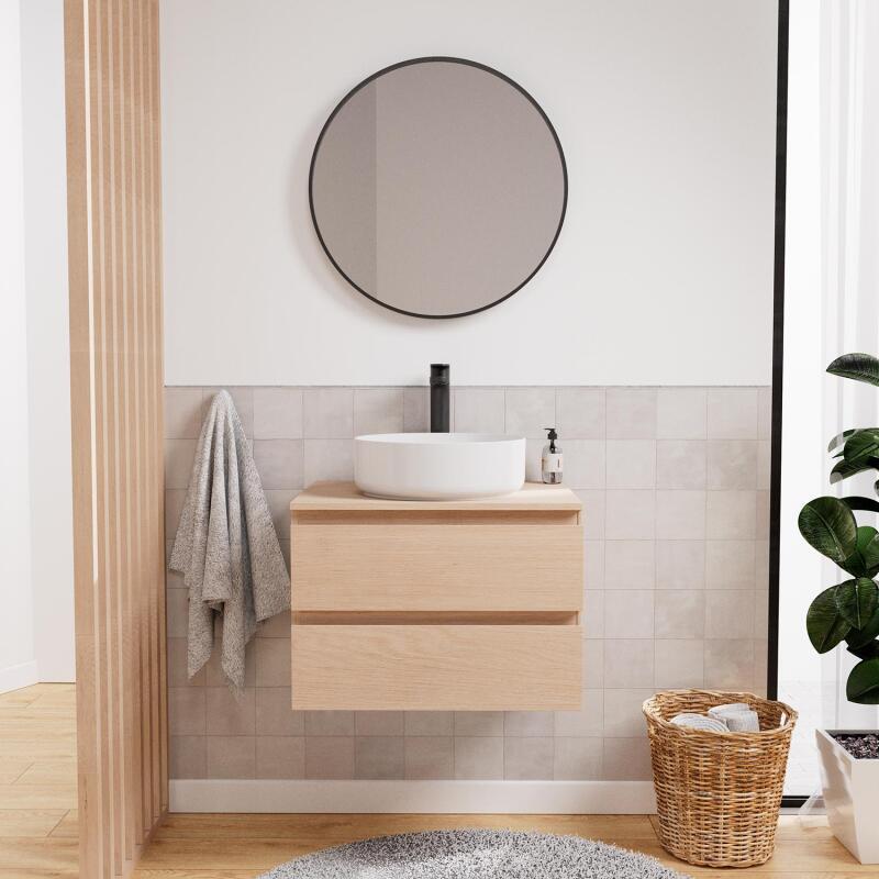 Ensemble meuble simple vasque 60 cm + vasque DIEGO + robinet ROB + miroir EMA