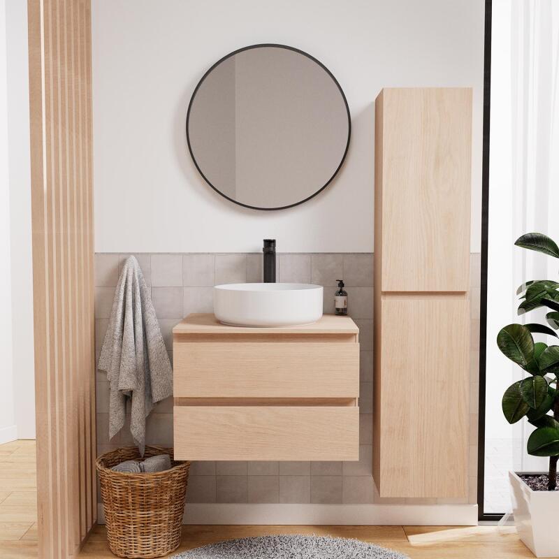 Ensemble meuble simple vasque 60 cm + vasque DIEGO + robinet ROB + miroir EMA + colonne SORRENTO