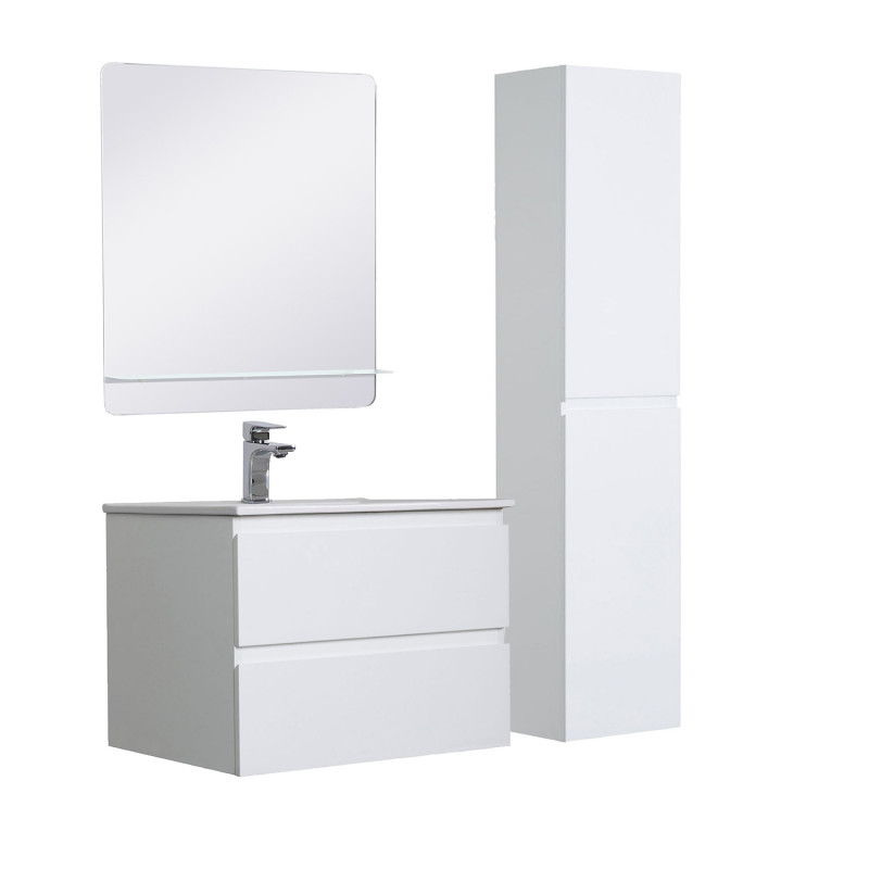 Ensemble meuble 90 cm blanc en bois et son miroir tablette