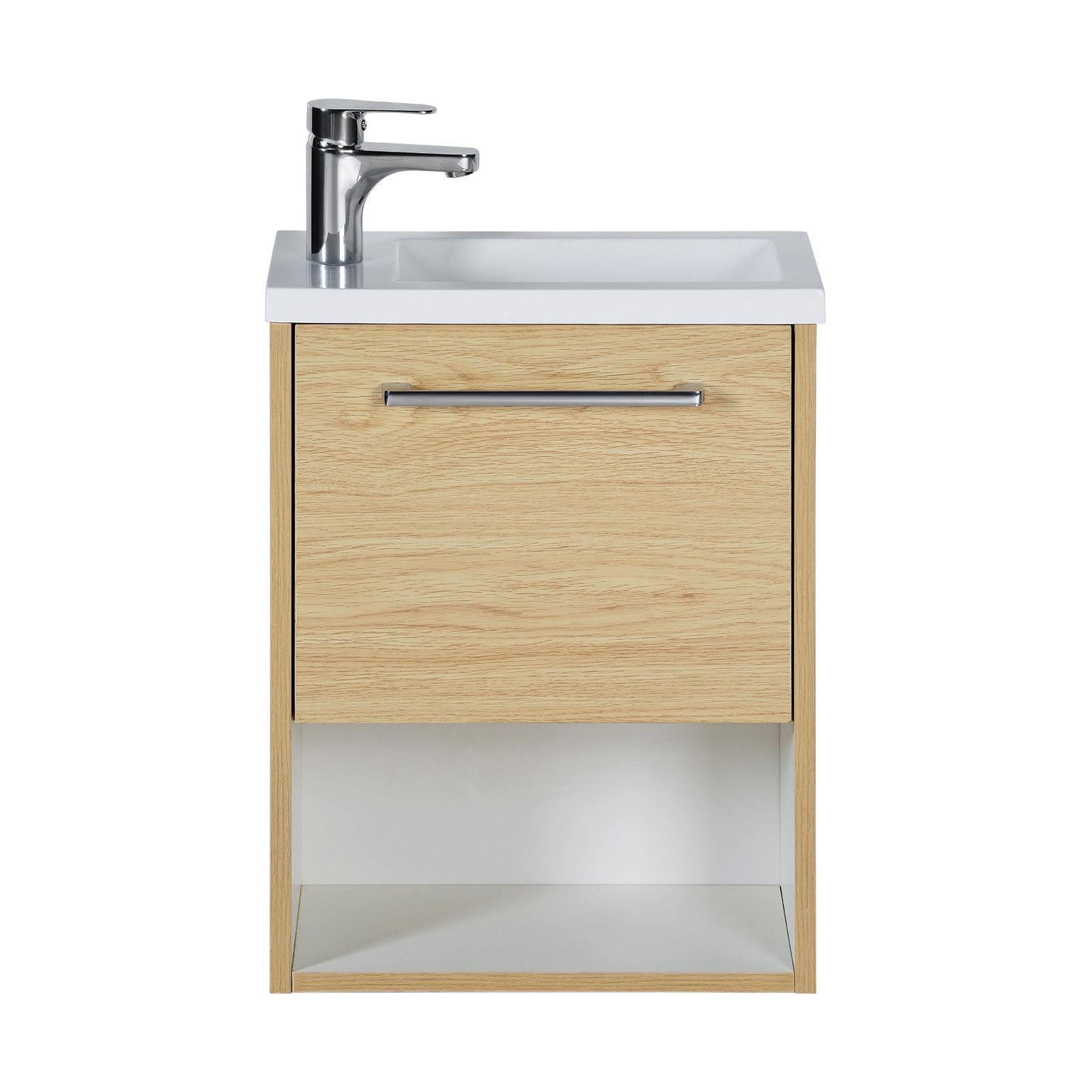 meuble lave mains pour wc finition chêne oak avec robinet eau froide