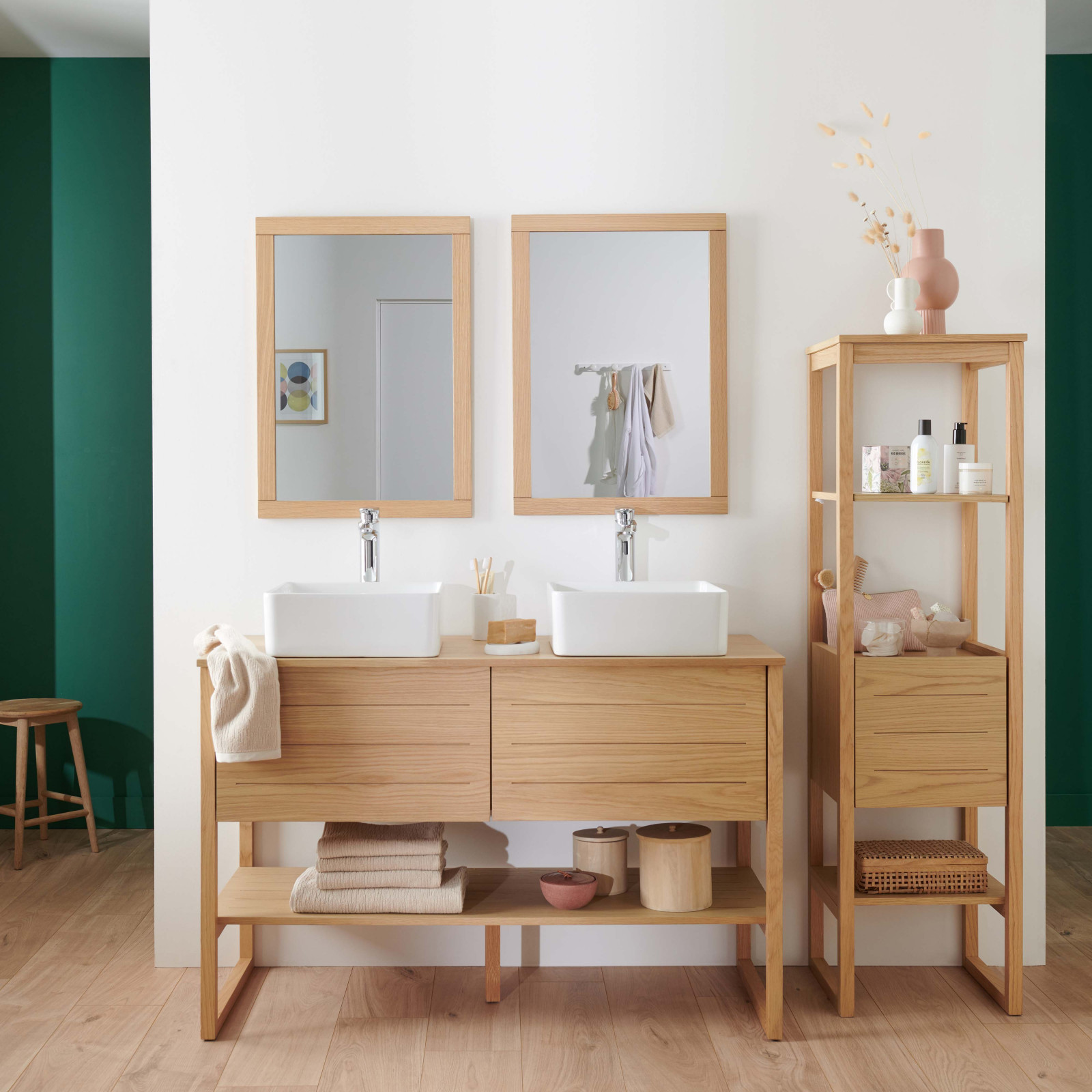 Ensemble de salle de bain 120cm avec vasque et miroir, ATOLL, Chêne  naturel